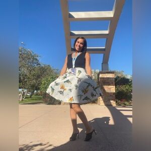 Chic Black and Multicolor Bird Print Midi Dress